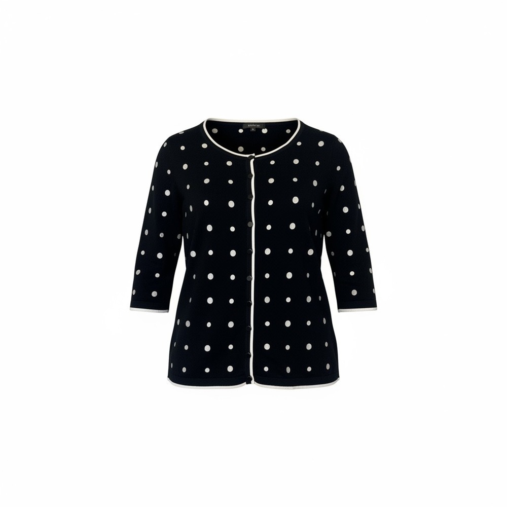 Talbots Petite Black Polka Dot Embroidered Cardigan Sweater, MP